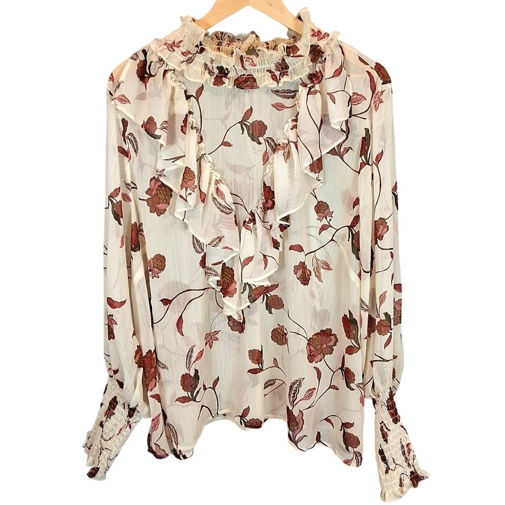 NWT Eloquii Elements Floral Sheer Ruffle Blouse Womens Sz 24 Smocked Romantic - Picture 2 of 14